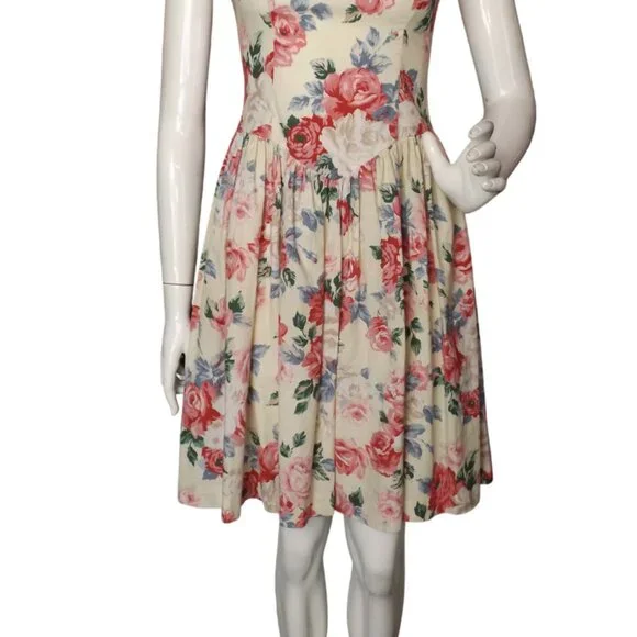 JESSICA MCCLINTOCK/GUNNE SAX Dress, XS, Pink/red floral, Open Shoulder/Bows - Picture 7 of 11